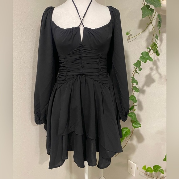Women Princess Polly Barret Long AsymmetricaL SLEEVE MINI DRESS BLACK Size‎ 8 - Picture 3 of 9
